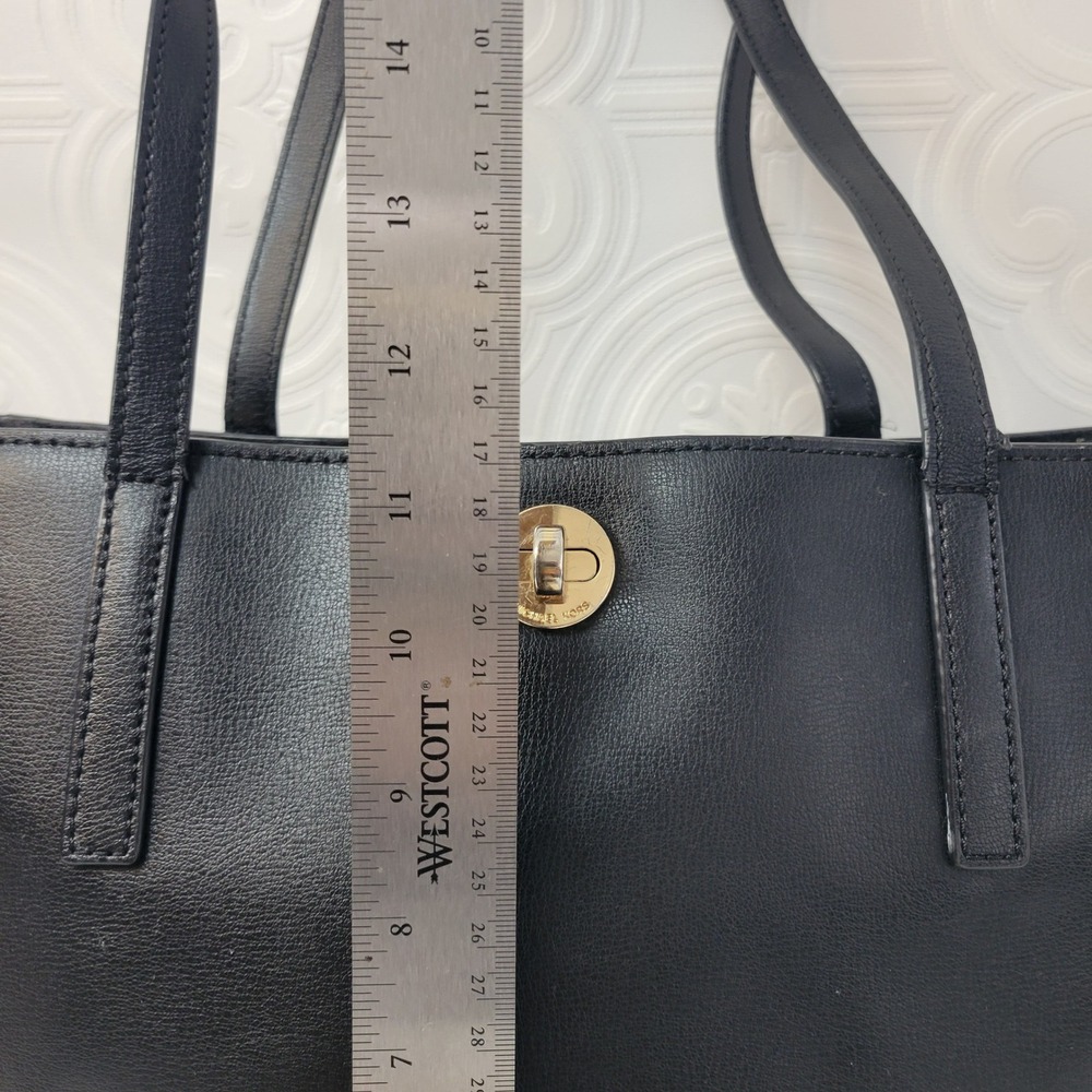 Michael Kors Black Leather Tote Bag Gold Lock Closure Shoulder Bag Rivington - Picture 2 of 16